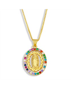 U.S. Fashion Rhinestone Inlaid Round Shape Hollow-out God Classic Design Women Wholesale Copper Necklace