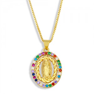 U.S. Fashion Rhinestone Inlaid Round Shape Hollow-out God Classic Design Women Wholesale Copper Necklace