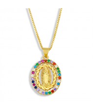 U.S. Fashion Rhinestone Inlaid Round Shape Hollow-out God Classic Design Women Wholesale Copper Necklace