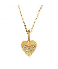 Bohemian Style Heart Shape Rhinestone Inlaid Eye Women Vintage Costume Copper Necklace
