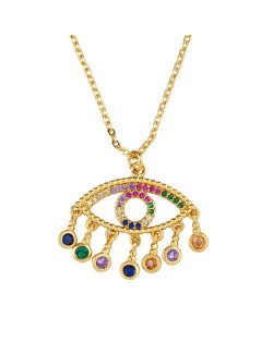 Bohemian Style Hollow-out Rhinestone Eye Pendant Women Wholesale Vintage Costume Copper Necklace