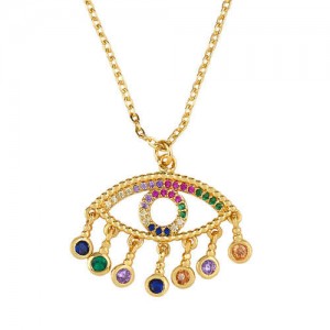 Bohemian Style Hollow-out Rhinestone Eye Pendant Women Wholesale Vintage Costume Copper Necklace