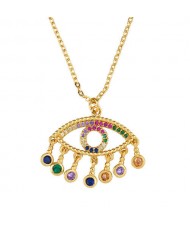 Bohemian Style Hollow-out Rhinestone Eye Pendant Women Wholesale Vintage Costume Copper Necklace