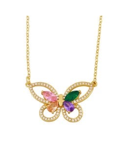 Hollow-out Colorful Cubic Zirconia Inlaid Butterfly Classical Design Elegant Women Wholesale Necklace