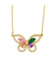 Hollow-out Colorful Cubic Zirconia Inlaid Butterfly Classical Design Elegant Women Wholesale Necklace