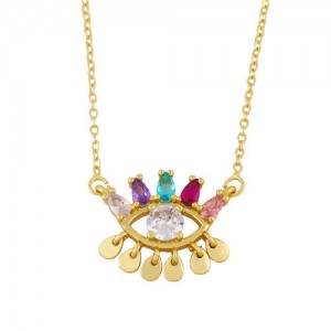 Colorful Cubic Zirconia Eye Pendant Unique Design Women Statement Wholesale Necklace