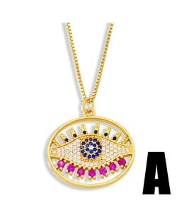 Rhinestone Eye Minimalist Design Hollow-out Oval Pendant Women Statement Copper Necklace