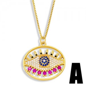 Rhinestone Eye Minimalist Design Hollow-out Oval Pendant Women Statement Copper Necklace