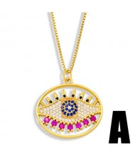 Rhinestone Eye Minimalist Design Hollow-out Oval Pendant Women Statement Copper Necklace