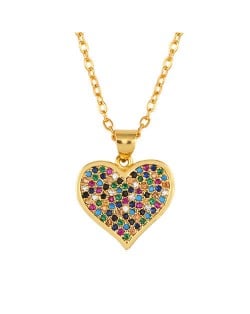 Internet Celebrity Preferred Colorful Rhinestone Inlaid Heart Wholesale Jewelry Women/ Men Copper Necklace