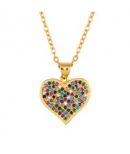 Internet Celebrity Preferred Colorful Rhinestone Inlaid Heart Wholesale Jewelry Women/ Men Copper Necklace