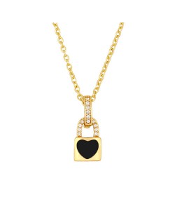 Heart Decorated Lock Pendant Minimalist Design U.S. Fashion Wholesale Jewelry Women Copper Necklace - Black