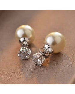 Elegant Design Brilliant Zirconia Pearl Earrings - Platinum