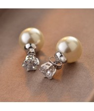 Elegant Design Brilliant Zirconia Pearl Earrings - Platinum