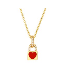 Heart Decorated Lock Pendant Minimalist Design U.S. Fashion Wholesale Jewelry Women Copper Necklace - Rose