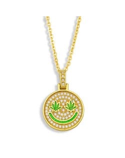 U.S. Hip-hop Round Shape Smiling Pendant Classic Design Fashion Women Copper Wholesale Necklace - Green