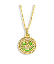 U.S. Hip-hop Round Shape Smiling Pendant Classic Design Fashion Women Copper Wholesale Necklace - Green