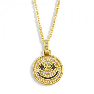 U.S. Hip-hop Round Shape Smiling Pendant Classic Design Fashion Women Copper Wholesale Necklace - Black