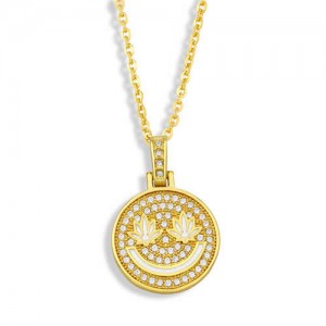 U.S. Hip-hop Round Shape Smiling Pendant Classic Design Fashion Women Copper Wholesale Necklace - White
