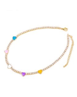 Hearts Decorated Rhinestone Chain Minimalist Design High Fashion Women Copper Wholesale Necklace - Multicolor