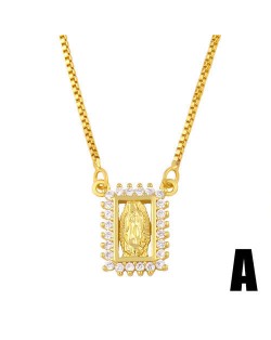 Square Shape Hollow-out Rhinestone Rimmed God Design Wholesale Jewelry Luxurious Copper Necklace