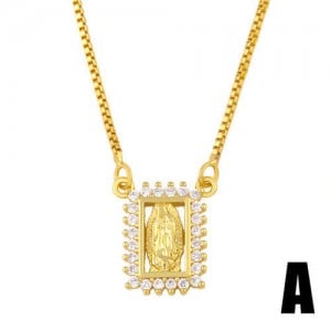 Square Shape Hollow-out Rhinestone Rimmed God Design Wholesale Jewelry Luxurious Copper Necklace