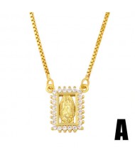 Square Shape Hollow-out Rhinestone Rimmed God Design Wholesale Jewelry Luxurious Copper Necklace