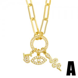 U.S. Hip-hop Wholesale Jewelry Rectangular Chain Eye and Snake Combo Pendants Design Women Copper Necklace