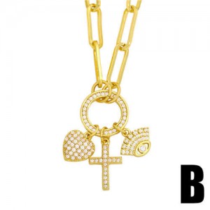 U.S. Hip-hop Cross and Heart Multiple Elements Combo Design Women Golden Wholesale Necklace