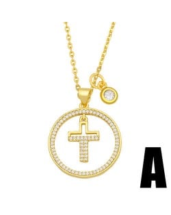 Hip-hop Wholesale Jewelry Multiple Elements Combo Hollow-out Round Pendant Fashion Women Copper Necklace - Cross