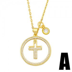 Hip-hop Wholesale Jewelry Multiple Elements Combo Hollow-out Round Pendant Fashion Women Copper Necklace - Cross