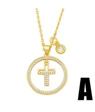 Hip-hop Wholesale Jewelry Multiple Elements Combo Hollow-out Round Pendant Fashion Women Copper Necklace - Cross