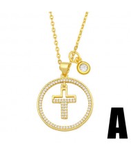 Hip-hop Wholesale Jewelry Multiple Elements Combo Hollow-out Round Pendant Fashion Women Copper Necklace - Cross