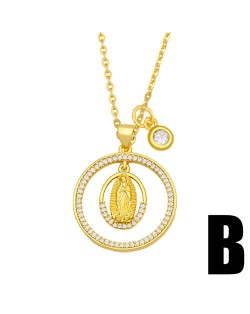 Hip-hop Wholesale Jewelry Multiple Elements Combo Hollow-out Round Pendant Fashion Women Copper Necklace - Goddess