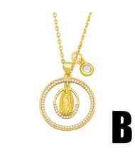 Hip-hop Wholesale Jewelry Multiple Elements Combo Hollow-out Round Pendant Fashion Women Copper Necklace - Goddess