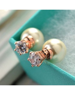 Elegant Design Brilliant Zirconia Pearl Earrings - Rose Gold