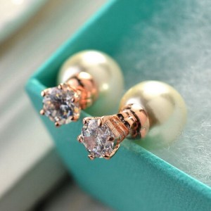 Elegant Design Brilliant Zirconia Pearl Earrings - Rose Gold