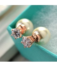 Elegant Design Brilliant Zirconia Pearl Earrings - Rose Gold