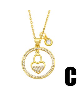 Hip-hop Wholesale Jewelry Multiple Elements Combo Hollow-out Round Pendant Fashion Women Copper Necklace - Lock