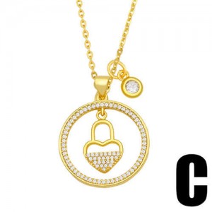 Hip-hop Wholesale Jewelry Multiple Elements Combo Hollow-out Round Pendant Fashion Women Copper Necklace - Lock