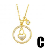 Hip-hop Wholesale Jewelry Multiple Elements Combo Hollow-out Round Pendant Fashion Women Copper Necklace - Lock