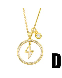 Hip-hop Wholesale Jewelry Multiple Elements Combo Hollow-out Round Pendant Fashion Women Copper Necklace - Lightning