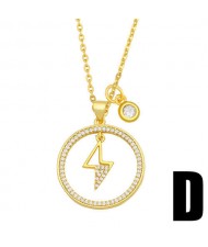 Hip-hop Wholesale Jewelry Multiple Elements Combo Hollow-out Round Pendant Fashion Women Copper Necklace - Lightning