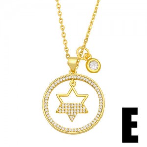 Hip-hop Wholesale Jewelry Multiple Elements Combo Hollow-out Round Pendant Fashion Women Copper Necklace - Star