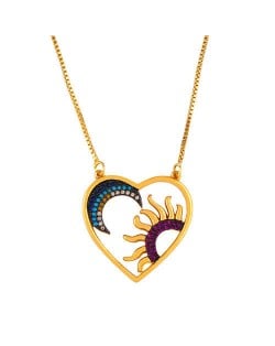 Heart shape Moon and Sun Pendant Classic Design Women High Fashion Copper Wholesale Necklace