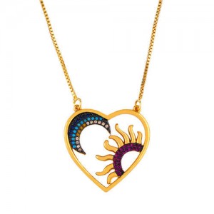 Heart shape Moon and Sun Pendant Classic Design Women High Fashion Copper Wholesale Necklace