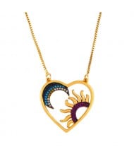 Heart shape Moon and Sun Pendant Classic Design Women High Fashion Copper Wholesale Necklace