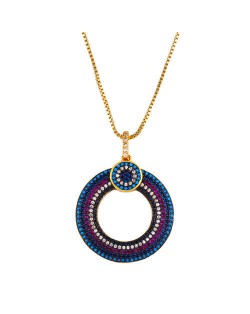 Bohemian Wholesale Jewelry Hollow-out Round Rhinestone Rimmed Unique Design Women Fashion Copper Necklace