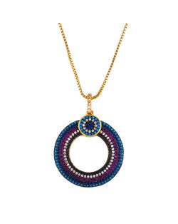 Bohemian Wholesale Jewelry Hollow-out Round Rhinestone Rimmed Unique Design Women Fashion Copper Necklace