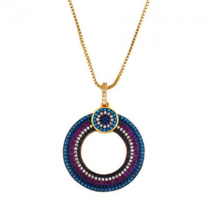 Bohemian Wholesale Jewelry Hollow-out Round Rhinestone Rimmed Unique Design Women Fashion Copper Necklace